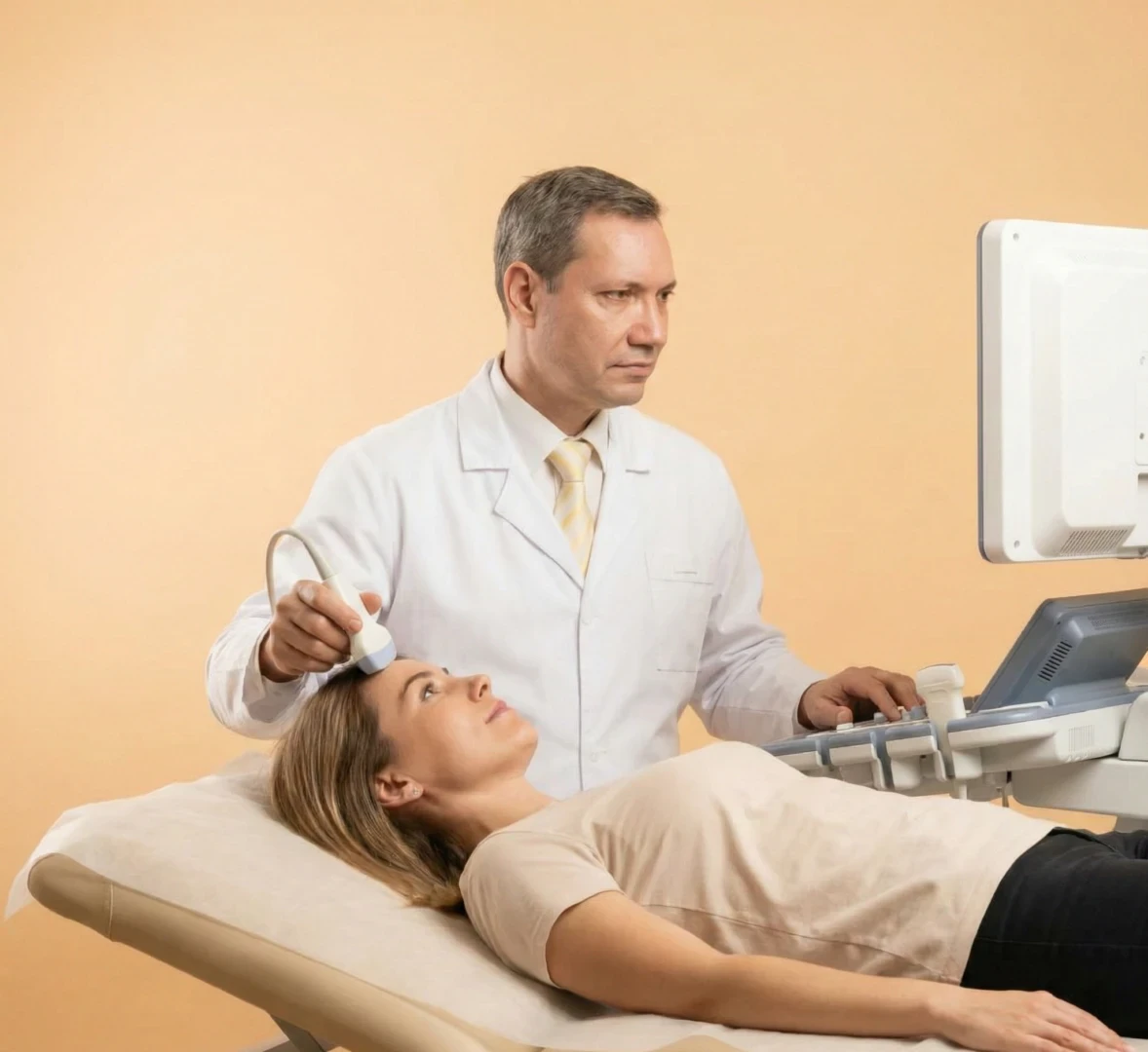 Врач проводит УЗИ лицевого нерва