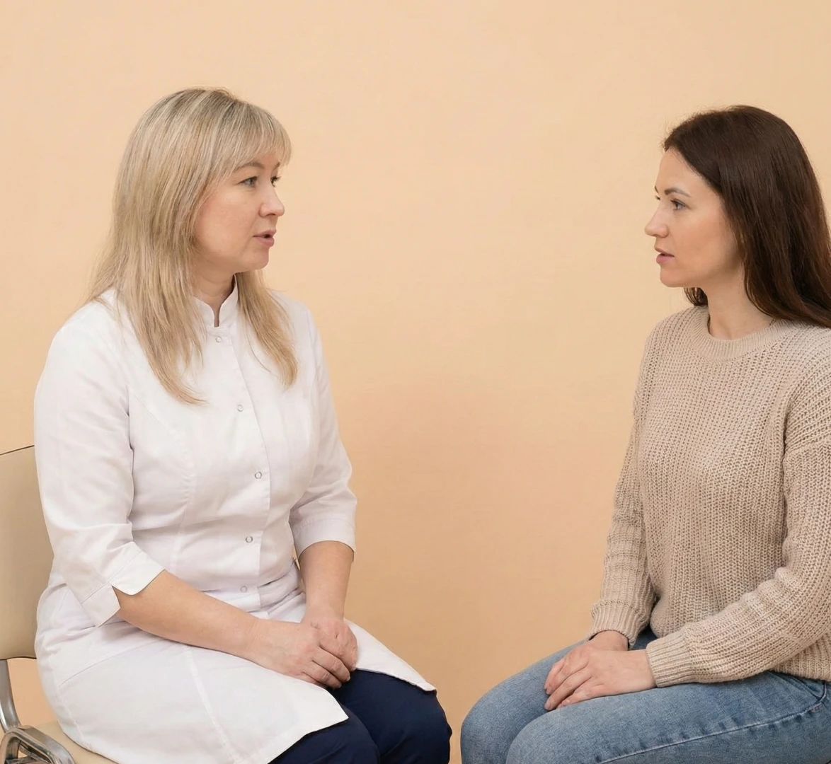 Врач разговаривает с пациентом перед проведением УЗИ