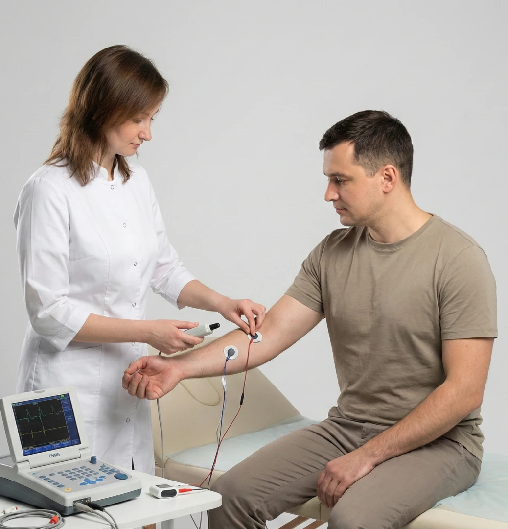 Врач проводит Электронейромиографию ЭНМГ
