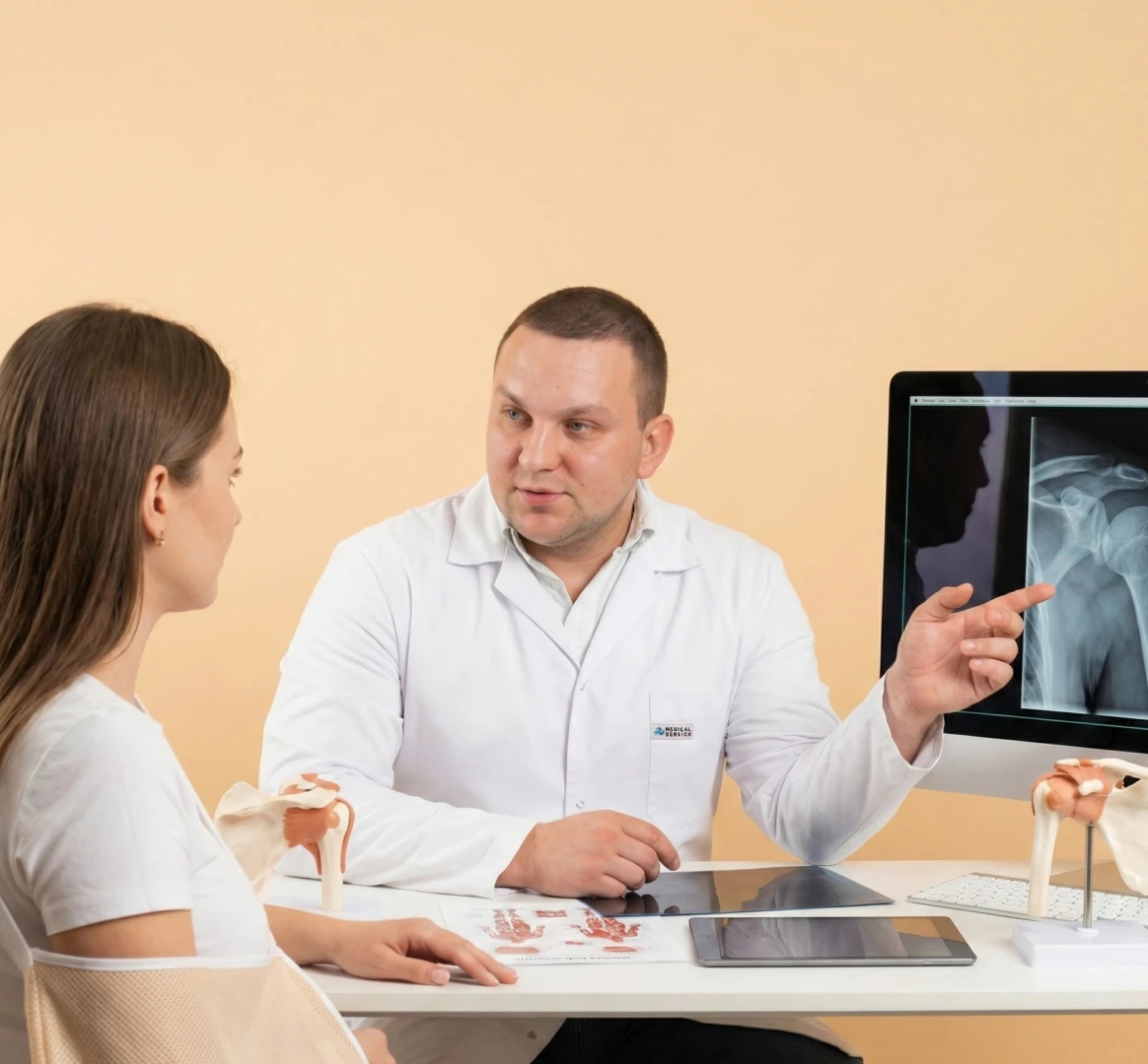 Врач ЛФК беседует с пациенткой перед проведением тренировок