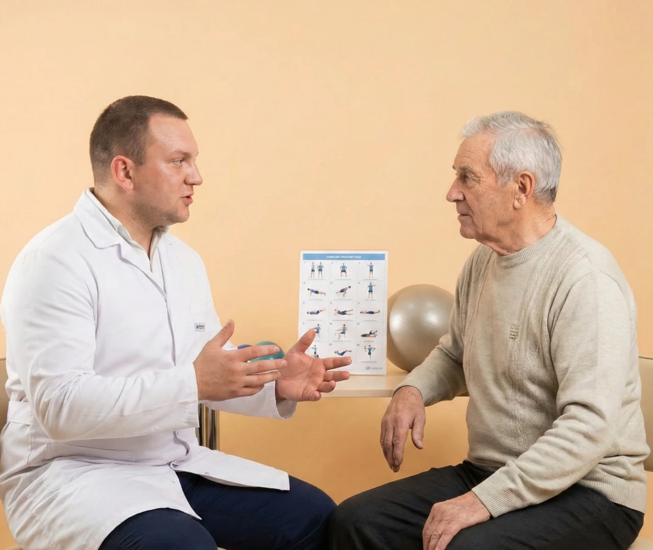 Инструктор ЛФК проводит консультацию пациента