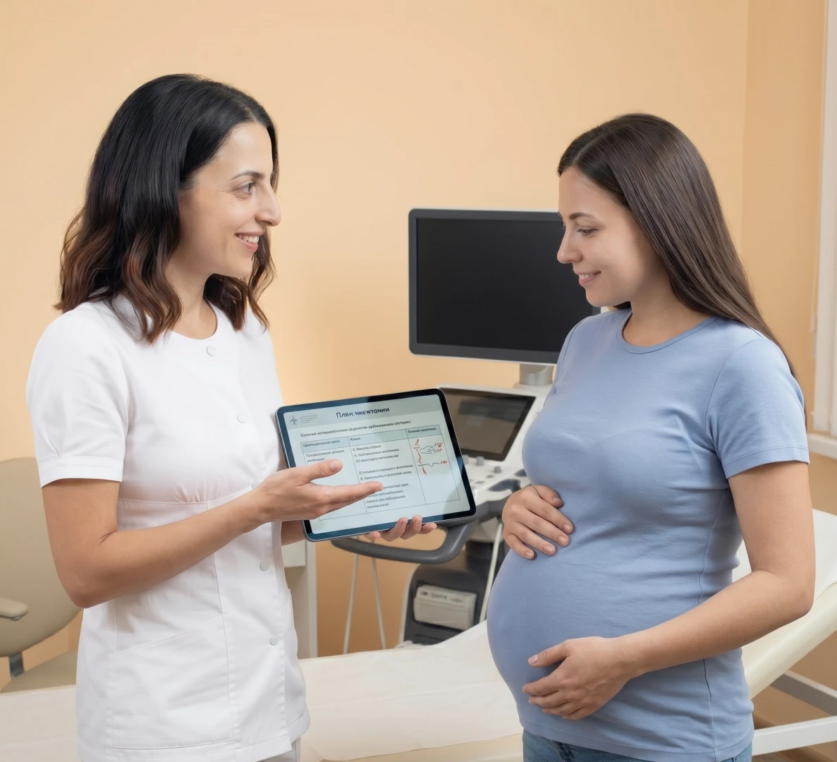 Специалист обсуждает с пациенткой результаты УЗИ и рассказывает, что делать дальше